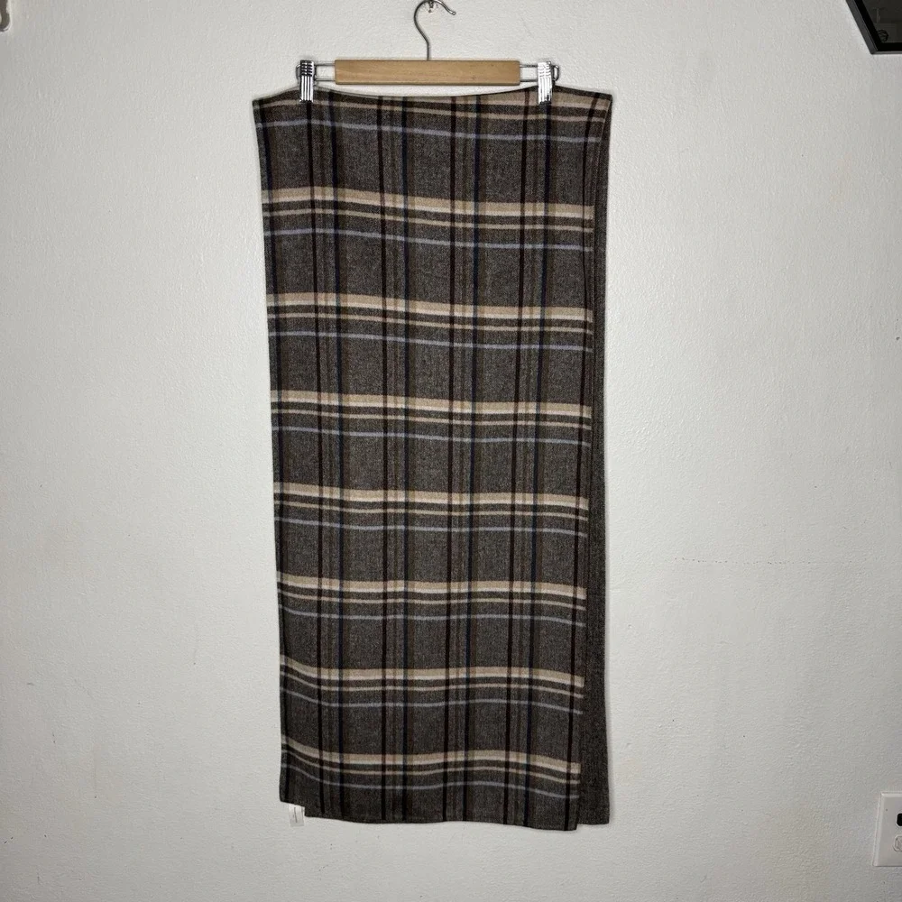 New Banana Republic Plaid Double Faced Scarf Polyester Wool Grey Glen‎ Plaid